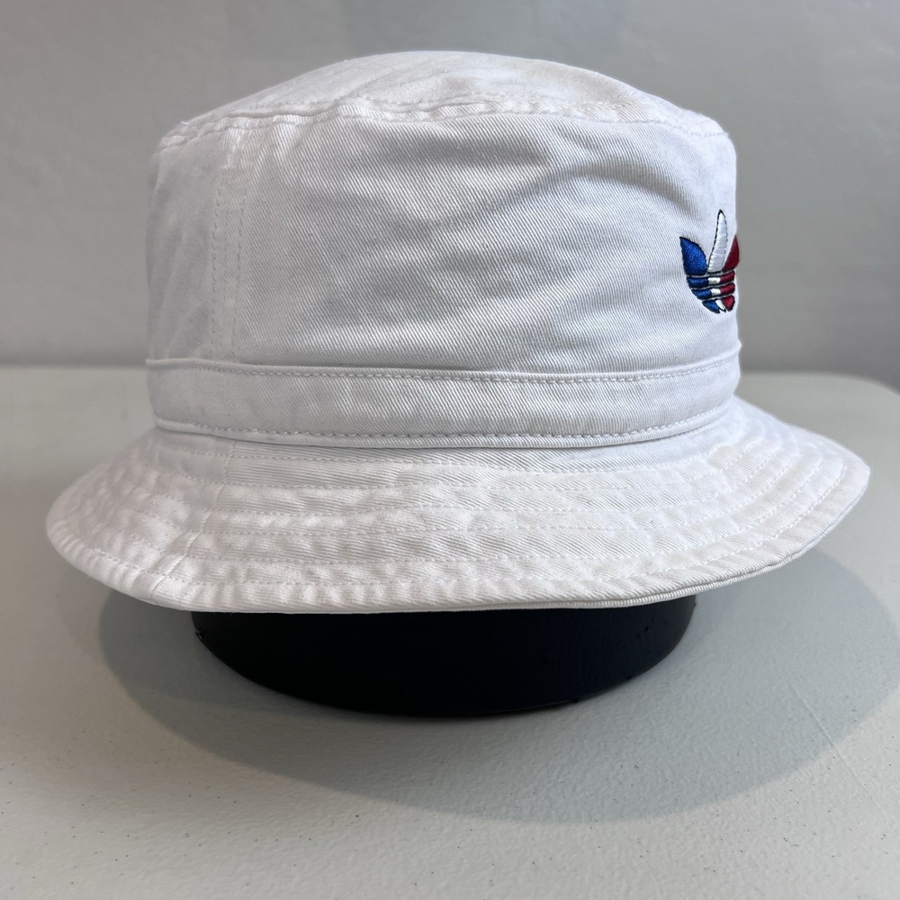 Adidas Trefoil Bucket Hat‎ White w/ Red, White, Blue Logo One Size - Picture 7 of 10